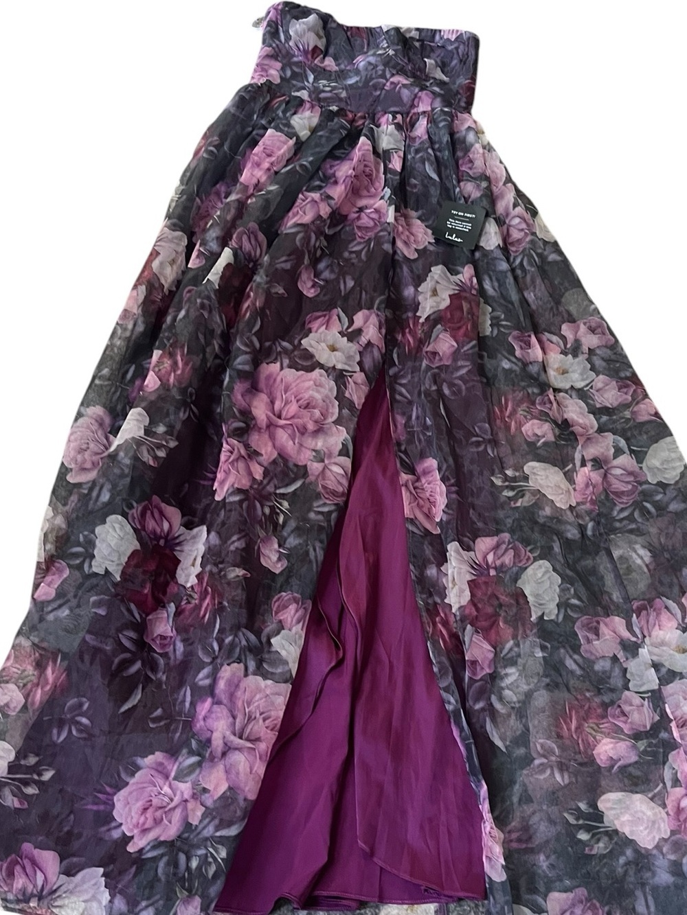 Purple Floral Strapless Maxi Dress Whimsigoth Medium Coquette Party Prom - Picture 6 of 10